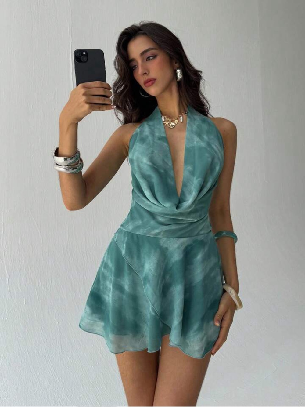 SHEIN Light Green Tie Dye Mini Dress